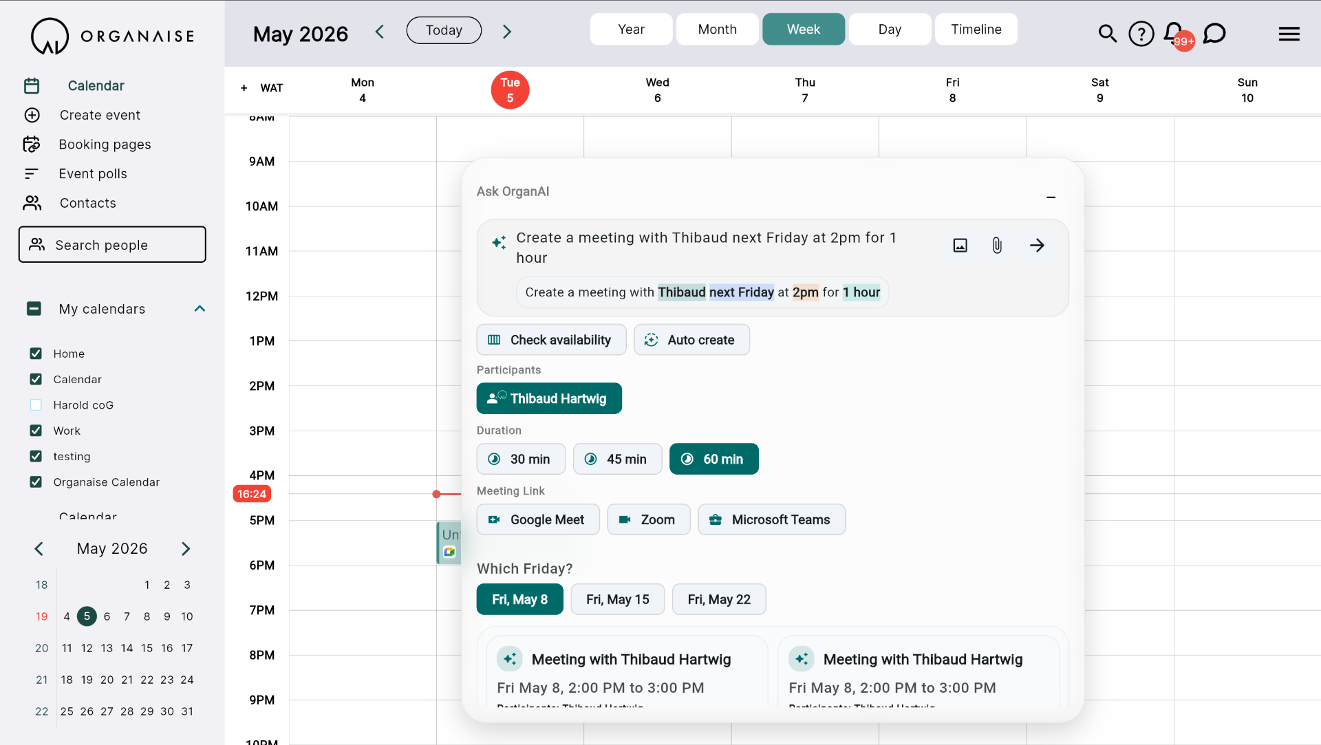Ask OrganAI conversational scheduling preview