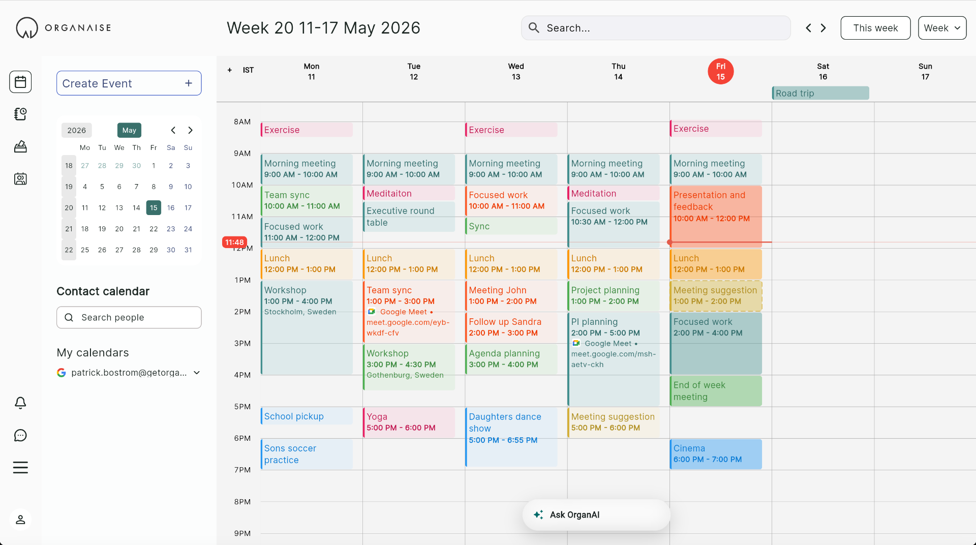 OrganAise calendar interface preview