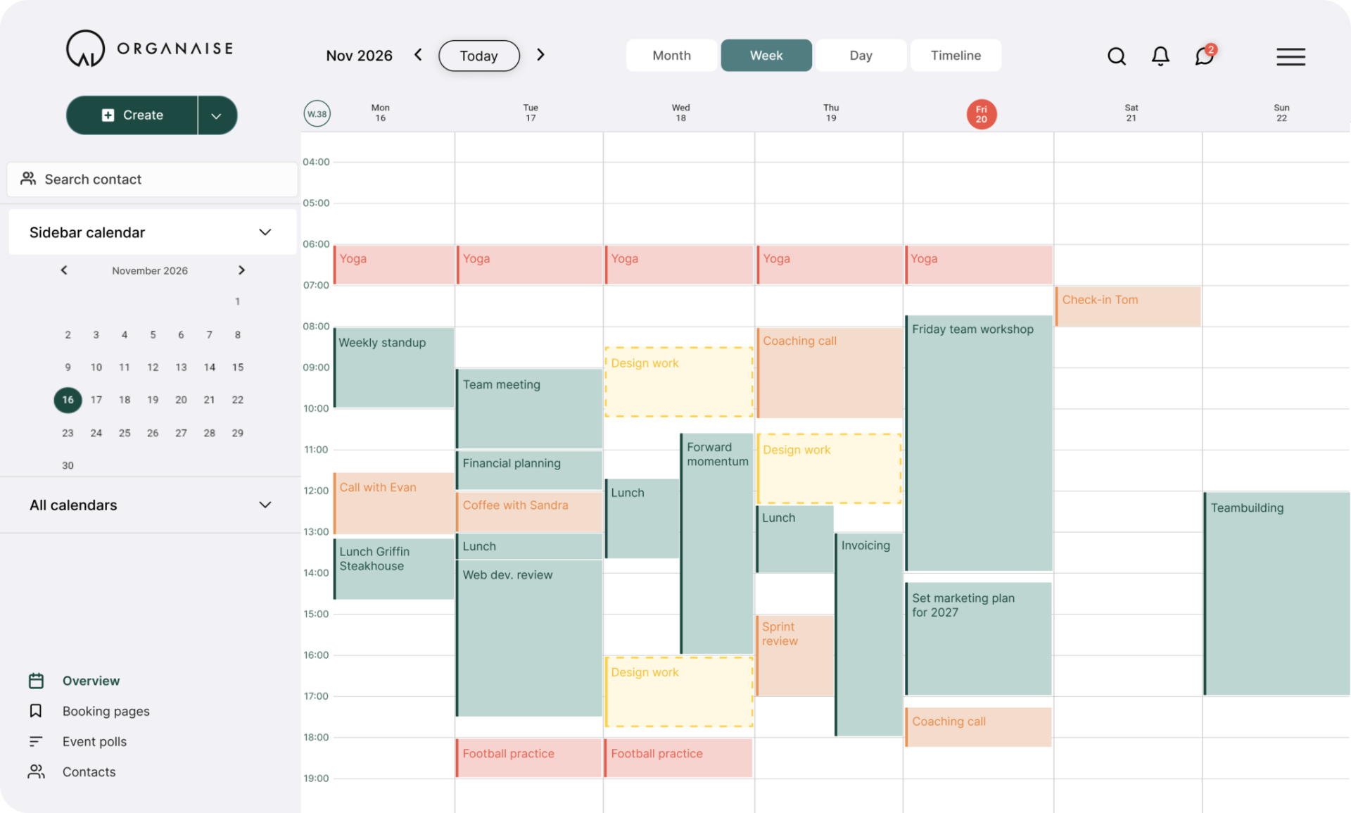 OrganAise calendar interface preview